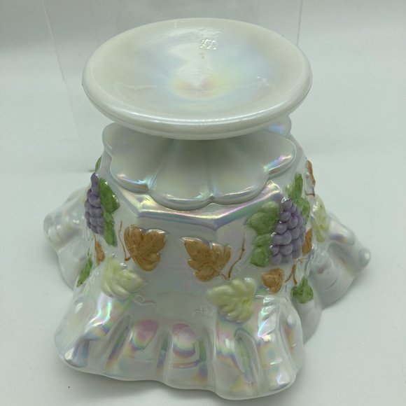 VTG Vintage Westmorland Iridescent Painted Fruit Pedestal Dish Candy Bowl Ruffle - Picture 6 of 6